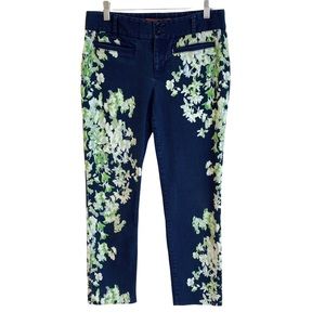 Anthropologie Cartonnier Charlie Washed Navy/White/Green Floral Print Pant